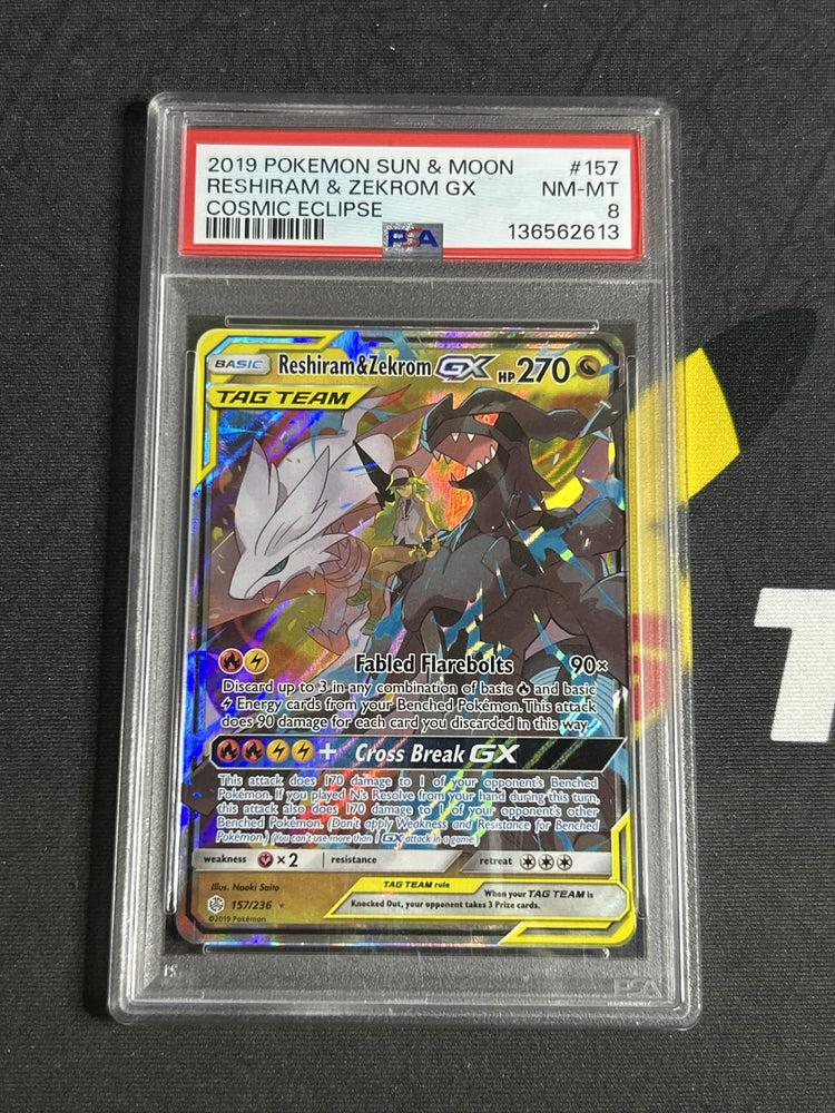 #157 Reshiram & Zekrom GX PSA 8