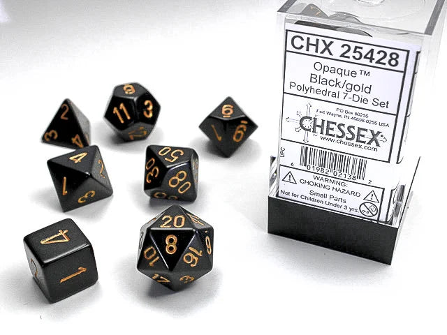 Chessex Opaque Polyhedral 7-Die Set: Black/gold